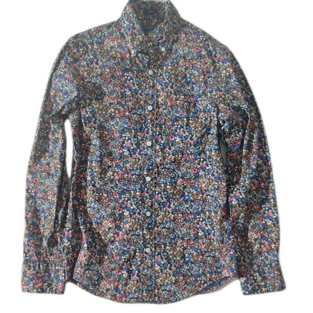 J Crew Liberty Fabric Womens XS Kayoko Indigo Sunset‎ Floral Flex Washed Shirt